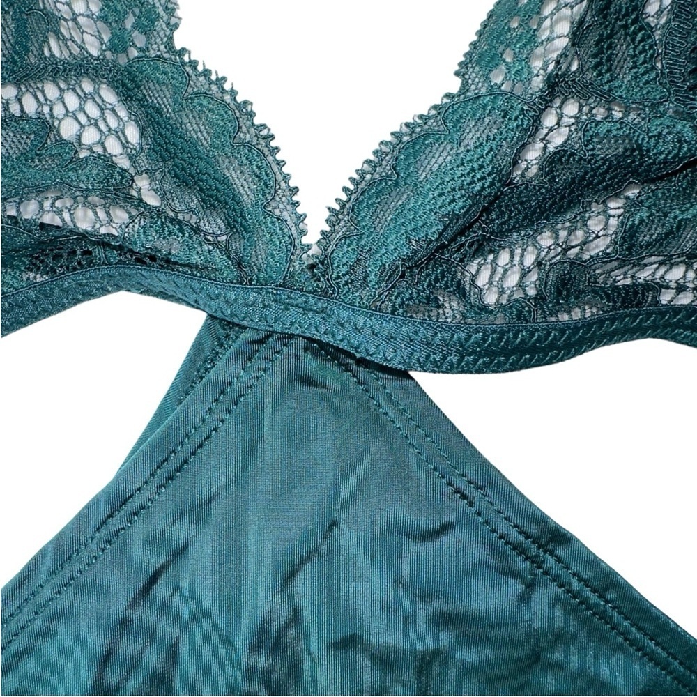 LA SENZA BABYDOLL CAMI TOP WOMENS M DARK GREEN SHEER LACE BRA SEXY LINGERIE - Picture 4 of 15